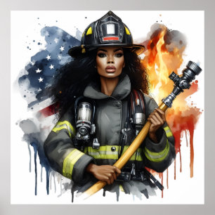 Affiche Black Job African American Fire Fighter Sista