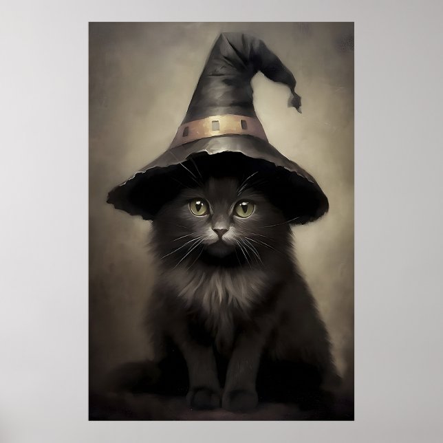 Affiche Black Kitten In A Witch's Hat Print, Halloween Cat (Devant)