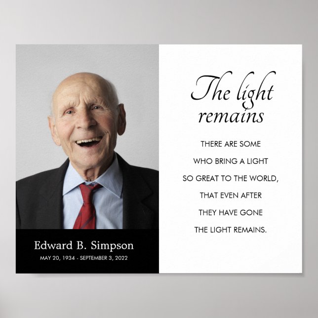 Affiche Black La Lumière Reste Photo commémorative funérai (Devant)