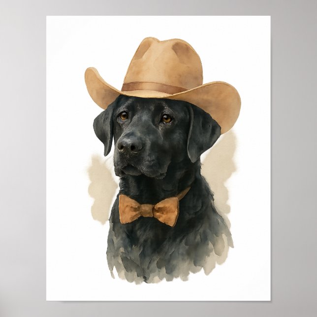Affiche Black Lab Cowboy Casquette aquarelle mur d'art (Devant)