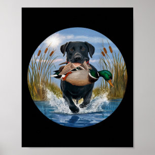 Affiche Black Lab Labrador Chasse Canards Aquarelle Jaune