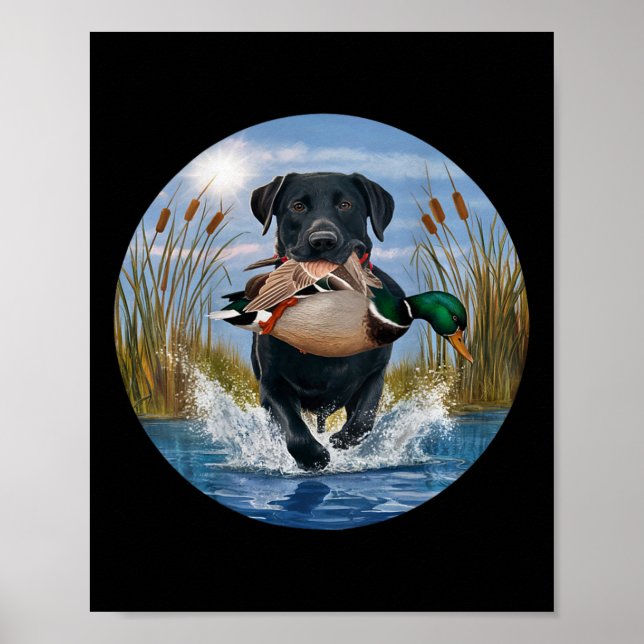 Affiche Black Lab Labrador Chasse Canards Aquarelle Jaune (Devant)