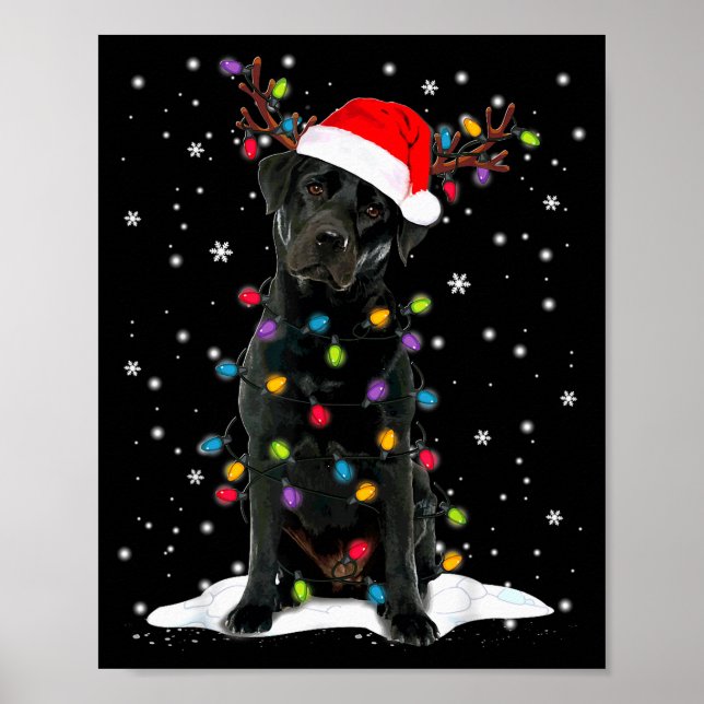 Affiche Black Lab Labrador Christmas Tree Light Pajama Dog (Devant)