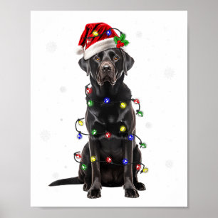 Affiche Black Lab Labrador Christmas Tree Light Pyjama Chi