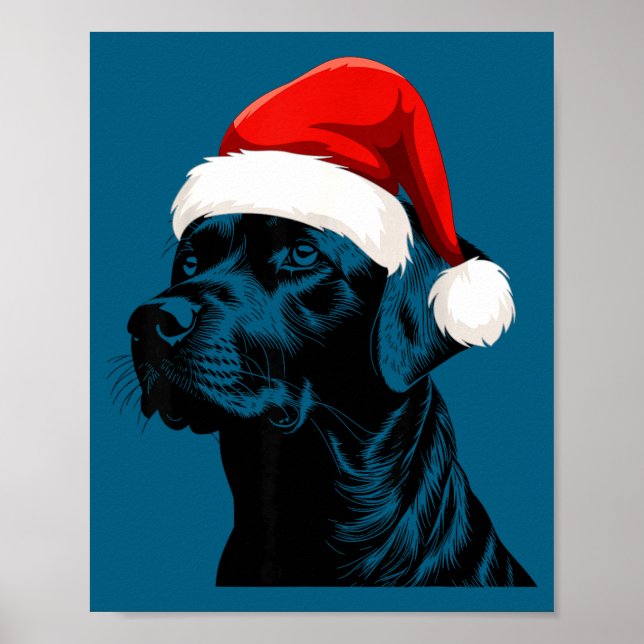Affiche Black Lab Labrador Santa Hat Christmas Holiday Pet (Devant)