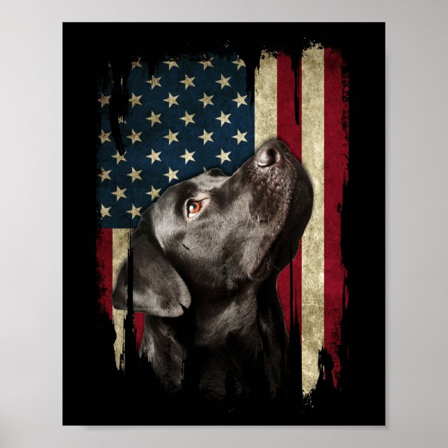 Affiche Black Labrador Gift USA Flag Lab Owner Duck Hunter (Devant)