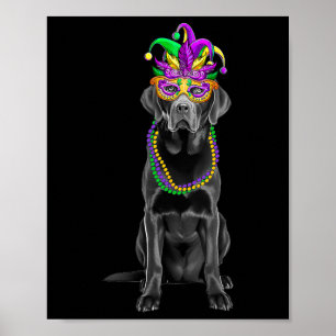 Affiche Black Labrador Mardi Gras Costume perles Masque