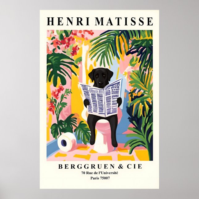 Affiche Black Labrador on Toilet Print Funny Matisse (Devant)