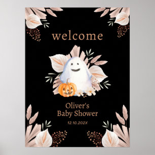 Affiche Black Little Boo Boho Ghost Baby shower Bienvenue