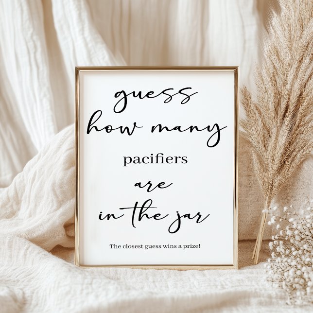 Affiche Black Modern Simple Script Baby Shower Guess Game (Créateur téléchargé)