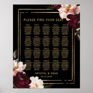 Affiche Black Moody Bourgogne Blush Floral Mariage Siège