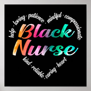 Affiche Black Nurse Mot Coeur Nuage Aquarelle Arc-en-ciel