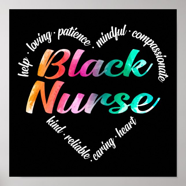 Affiche Black Nurse Mot Coeur Nuage Aquarelle Arc-en-ciel (Devant)