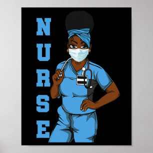 Affiche Black Nurse Uniforme Visage Masque Afro Africain F
