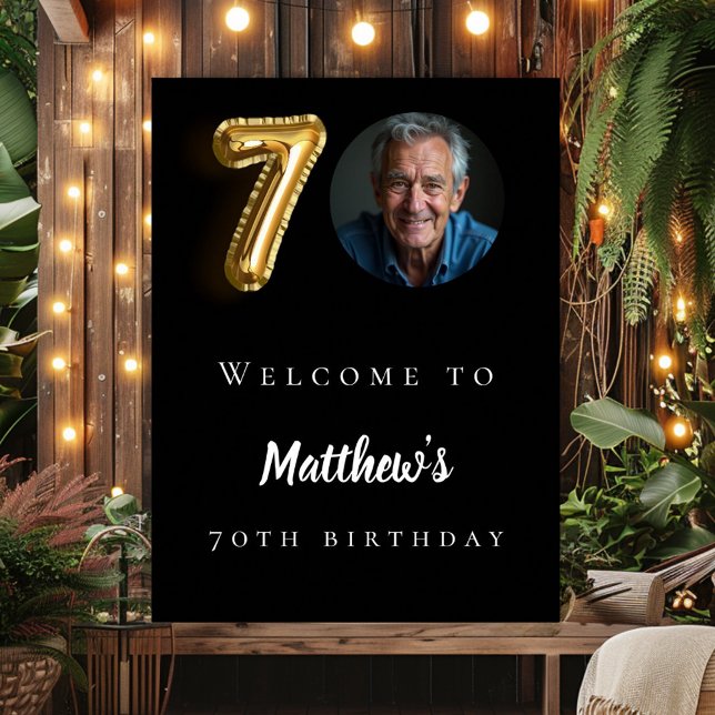 Affiche Black or 70e photo anniversaire fête bienvenue (Créateur téléchargé)