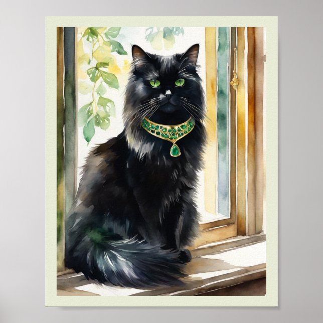 Affiche Black Perse Chat Aquarelle Or Emerald Coller (Devant)