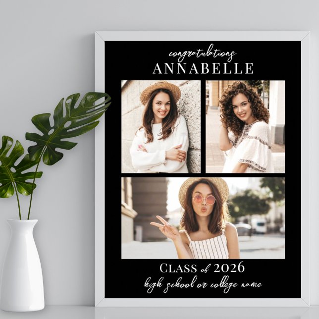 Affiche Black Photo Collage Graduation Party Sign (Black Photo Collage Graduation Party Sign)