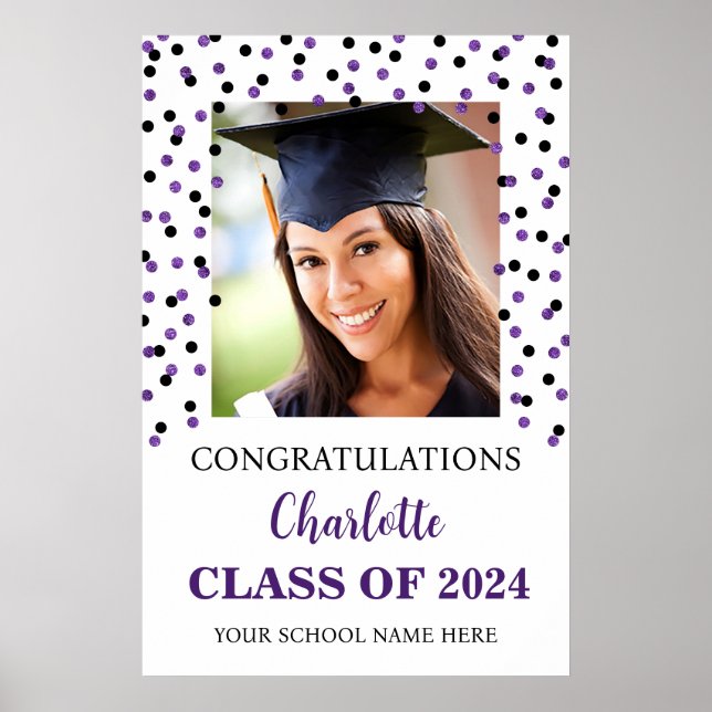 Affiche Black Purple Graduation Party Custom 20x30 (Devant)