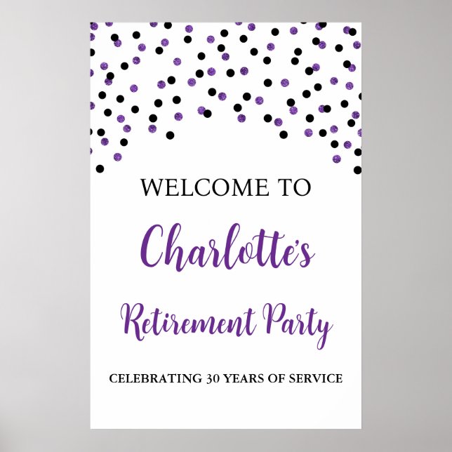 Affiche Black Purple Retraite Party Personnalisé 20x30 (Devant)