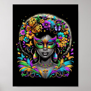 Affiche Black Queen Afro perles africaines Masque Mardi Gr