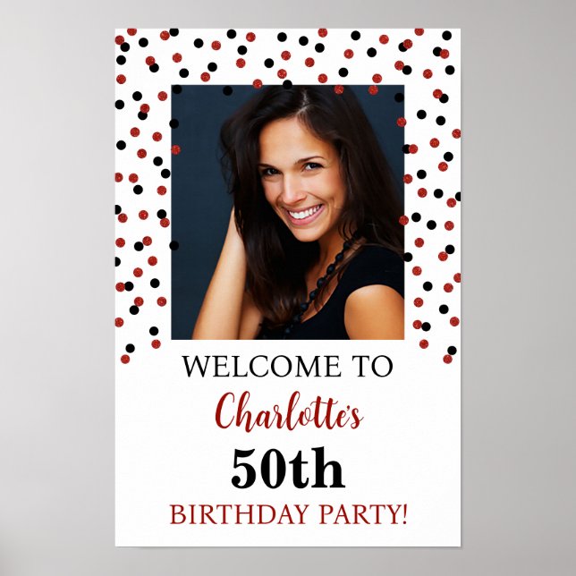 Affiche Black Red Birthday Party Custom 12x18 Photo (Devant)