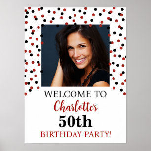 Affiche Black Red Birthday Party Custom 18x24 Photo