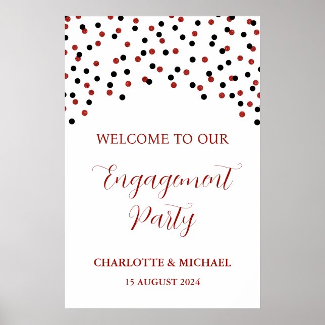 Affiche Black Red Engagement Party Personnalisé 20x30 (Devant)