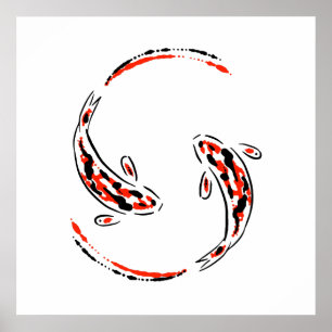 Affiche Black & Red Japanese Koi Fish Artistic