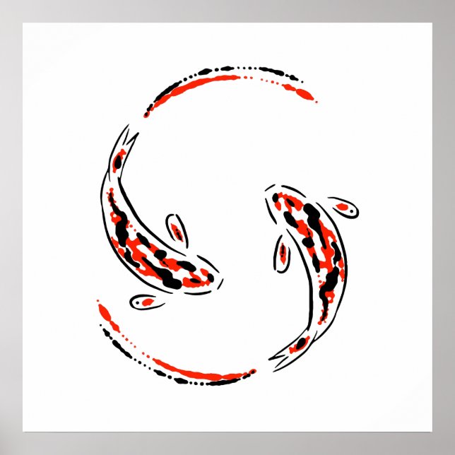 Affiche Black & Red Japanese Koi Fish Artistic (Devant)