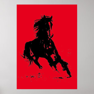 Affiche Black Red Pop Art Runse Horse Silhouette