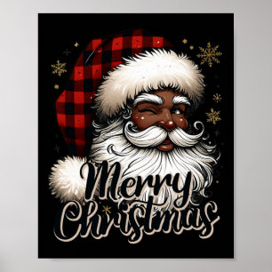 Affiche Black-santa Claus Joyeux Noël Plaid Festive Se