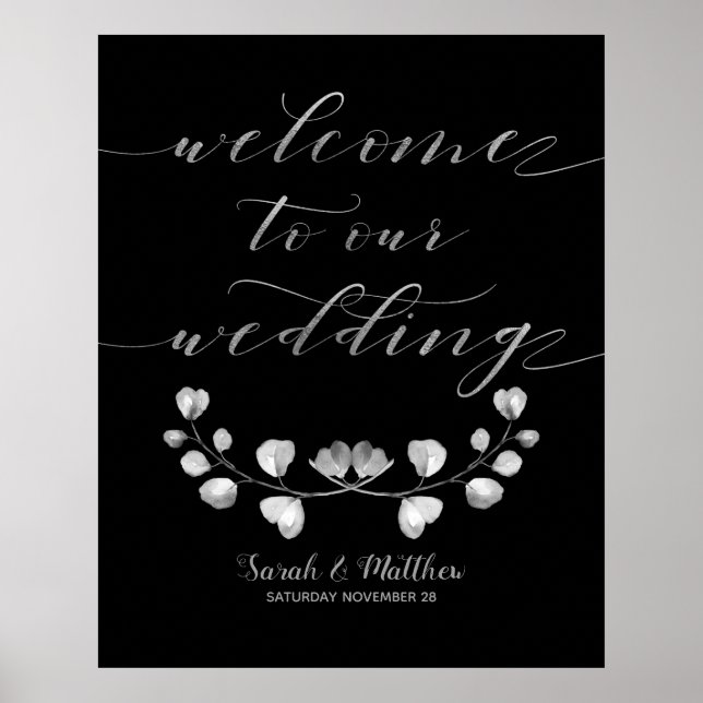 Affiche Black & Silver Green Bienvenue À Notre Mariage (Devant)