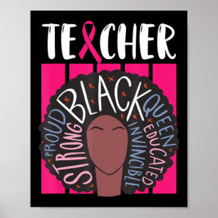 Affiche Black Teacher Breast Cancer Awareness Afro Woman W