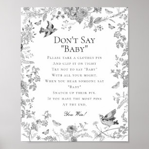 Affiche Black Toile De Jouy Dont Dire Baby shower Jeu