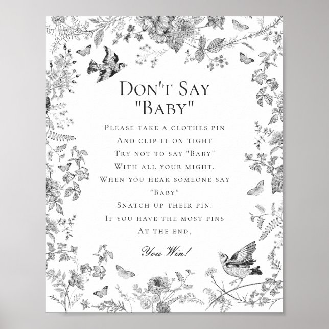 Affiche Black Toile De Jouy Dont Dire Baby shower Jeu (Devant)