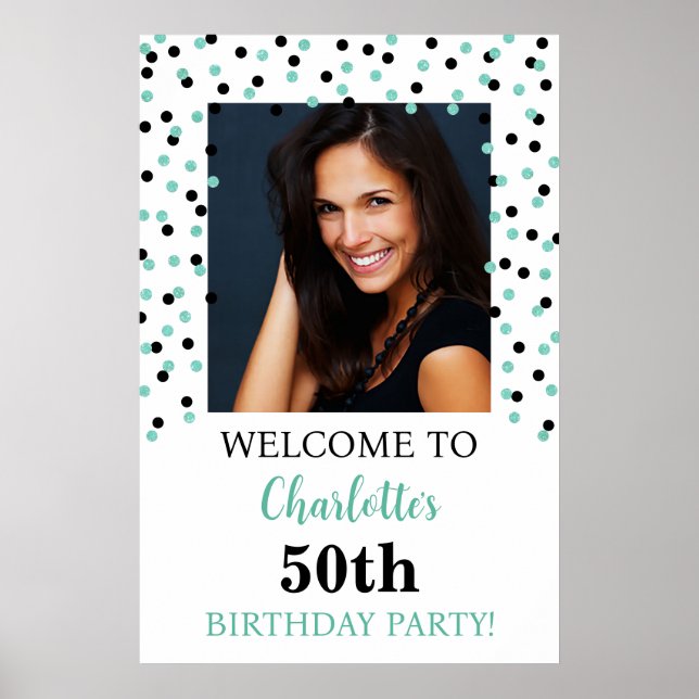 Affiche Black Turquoise Anniversaire Party Custom 20x30 Ph (Devant)