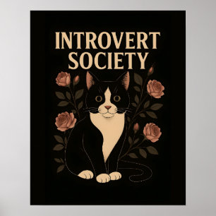 Affiche Black Tuxedo Chat Introvertie Société
