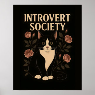 Affiche Black Tuxedo Chat Introvertie Société
