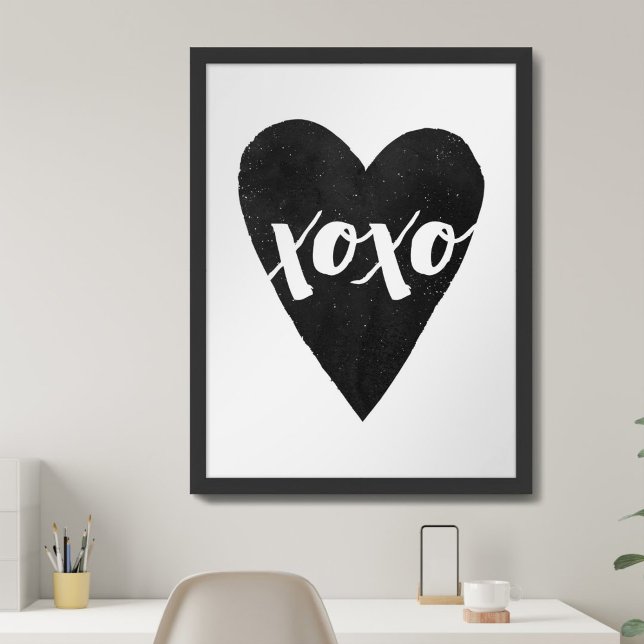 Affiche Black Watercolor Heart XOXO Valentine's Day Art (Créateur téléchargé)