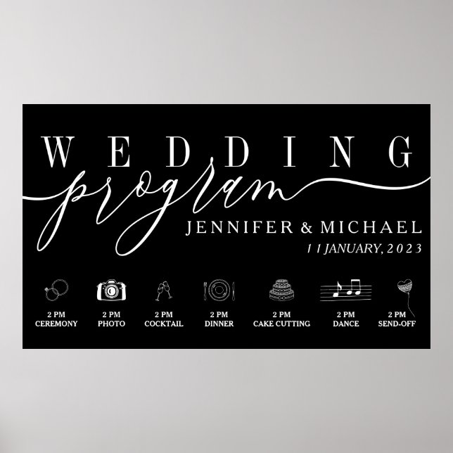 Affiche Black Wedding Program Custom Icons Timeline menu (Devant)