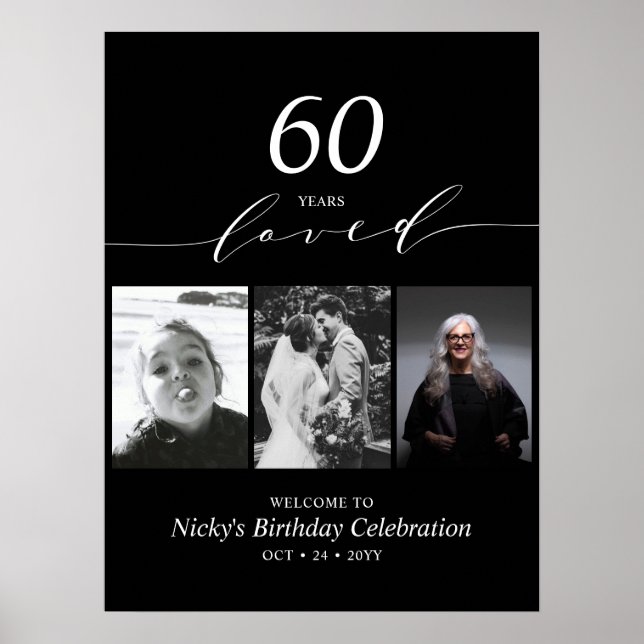 Affiche Black & White 60 Loved 60th Birthday Party Welcome (Devant)