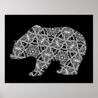 Affiche Black White Animal Bear Geometric Coloring Art