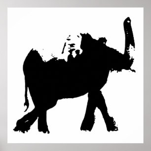 Affiche Black & White Baby Elephant Pop Art