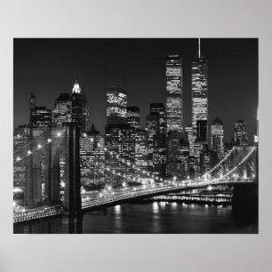 Affiche Black White Brooklyn Bridge New York Night