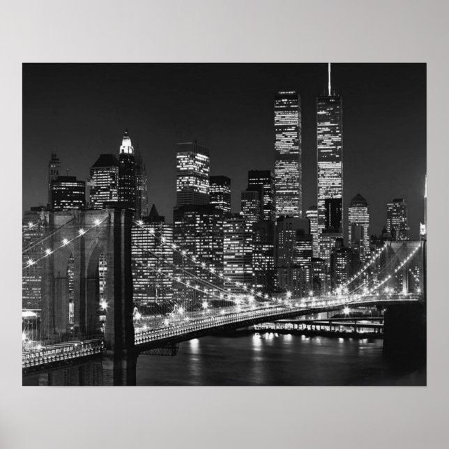 Affiche Black White Brooklyn Bridge New York Nuit (Devant)