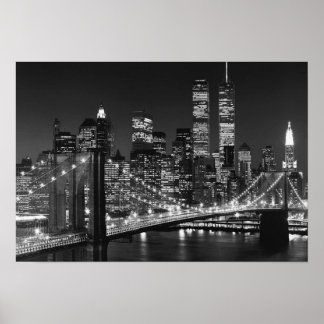 Affiche Black White Brooklyn Bridge New York Nuit