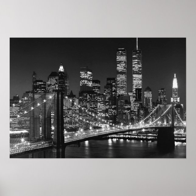Affiche Black White Brooklyn Bridge New York Nuit (Devant)
