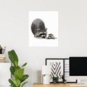 Affiche Black White Cute Raccoon avec bébé (Home Office)