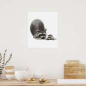 Affiche Black White Cute Raccoon avec bébé (Kitchen)