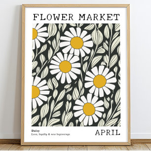 Affiche Black White Floral Daisy Avril Marché aux fleurs d